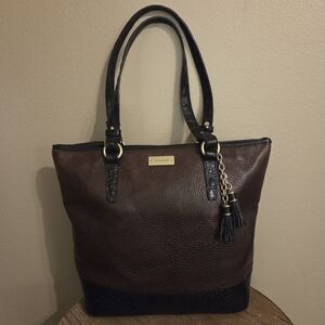 BRAHMIN Vintage Medium Asher Tote Black Brown Croc Embossed Leather Bag Purse